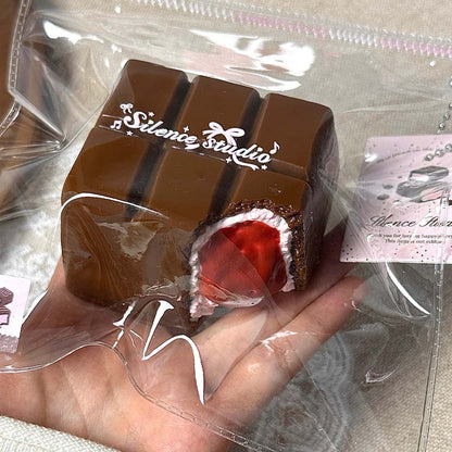 Berry Chocolate Mochi Squishy – Strawberry Cake Series Handmade Silicone Stress Toy