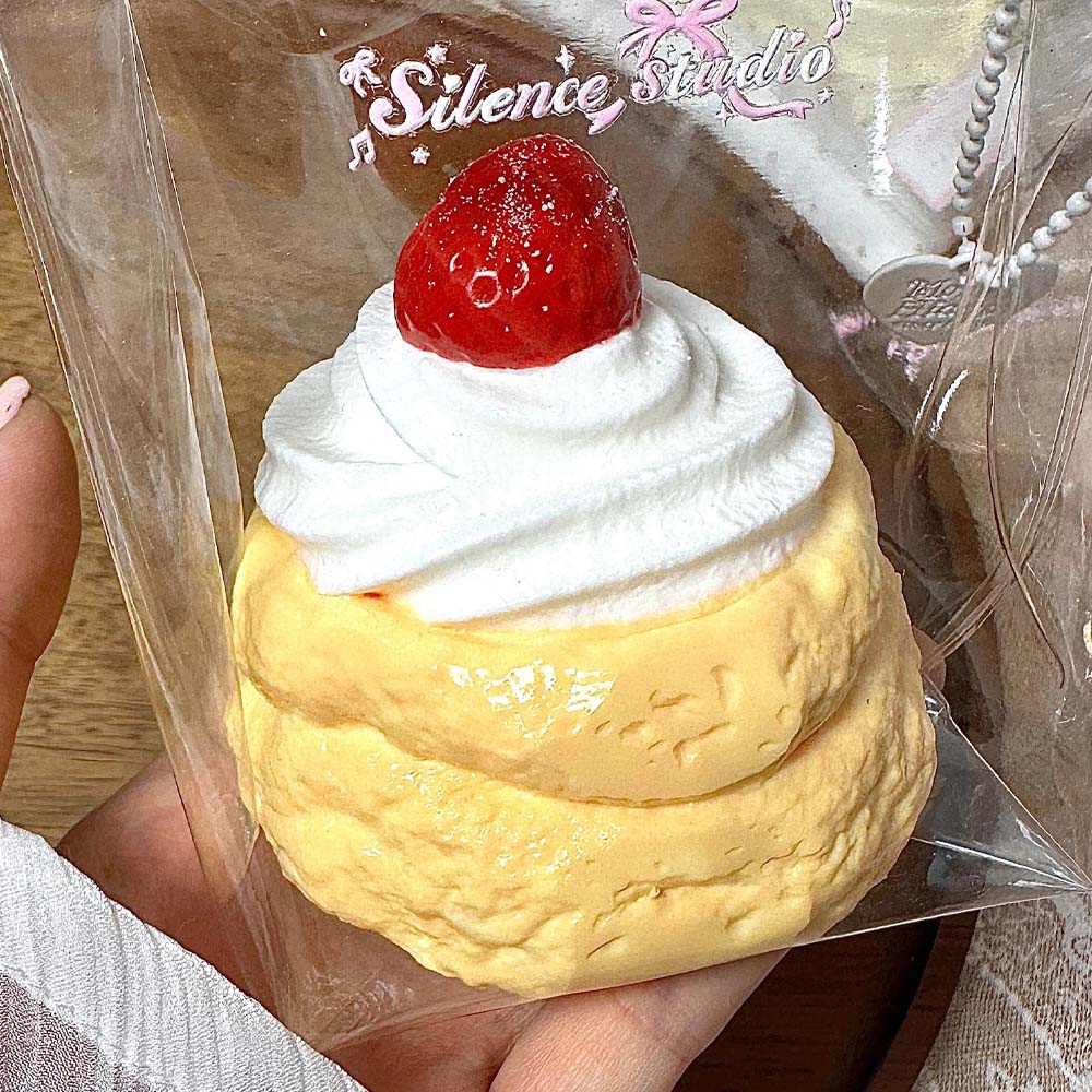 Dessert Cake Series Squishy – Strawberry Soufflé Birthday Cake Handmade Silicone Toy
