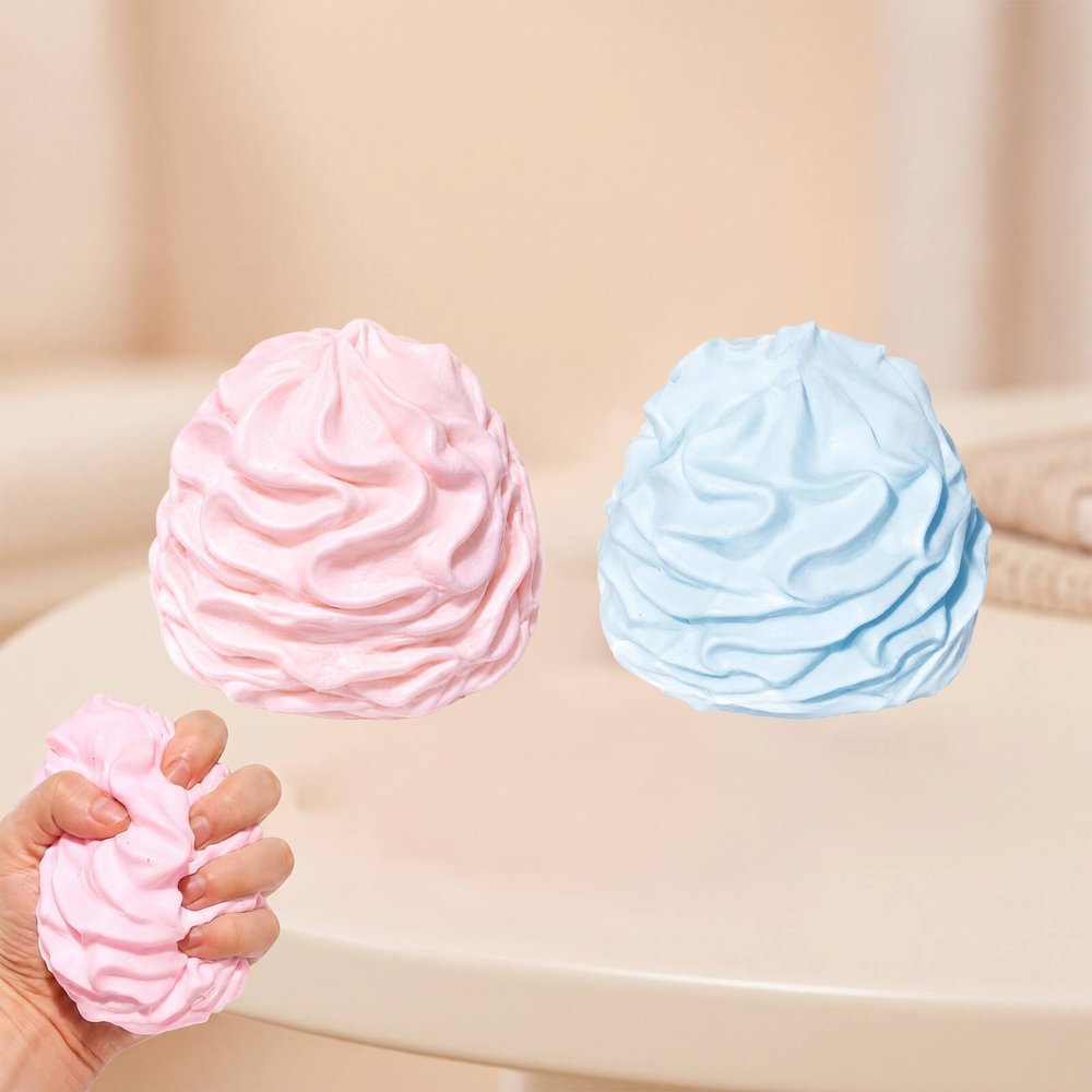 Cream Swirl Squishy Ball Pink Blue desk scene by Monsclub