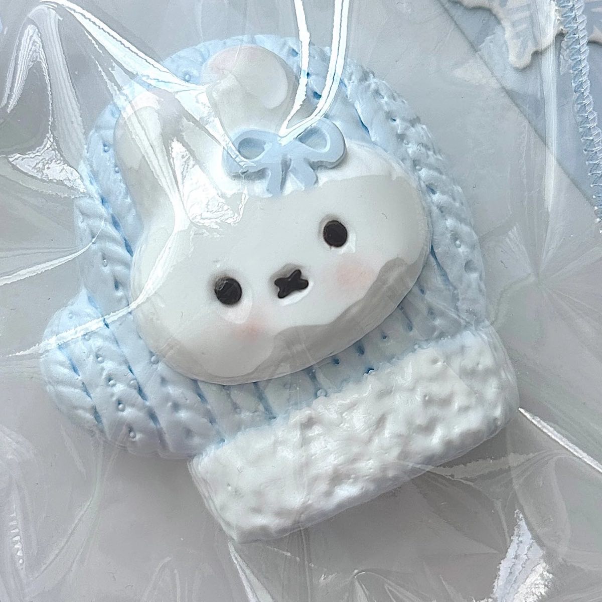 Bunny Knit Mittens (~190g) handmade cream clay squishy stress toy by Monsclub